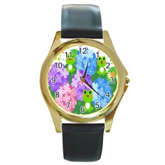 Animals Frog Face Mask Green Flower Floral Star Leaf Music Round Gold Metal Watch by Mariart