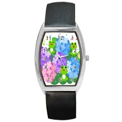 Animals Frog Face Mask Green Flower Floral Star Leaf Music Barrel Style Metal Watch by Mariart