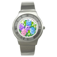 Animals Frog Face Mask Green Flower Floral Star Leaf Music Stainless Steel Watch by Mariart