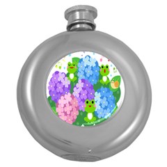 Animals Frog Face Mask Green Flower Floral Star Leaf Music Round Hip Flask (5 Oz) by Mariart