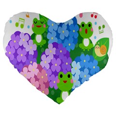 Animals Frog Face Mask Green Flower Floral Star Leaf Music Large 19  Premium Heart Shape Cushions by Mariart