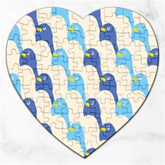 Animals Penguin Ice Blue White Cool Bird Jigsaw Puzzle (heart) by Mariart