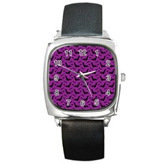 Animals Bad Black Purple Fly Square Metal Watch by Mariart