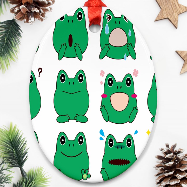 Animals Frog Green Face Mask Smile Cry Cute Ornament (Oval)