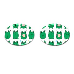 Animals Frog Green Face Mask Smile Cry Cute Cufflinks (Oval)