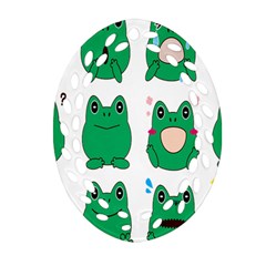 Animals Frog Green Face Mask Smile Cry Cute Ornament (oval Filigree) by Mariart