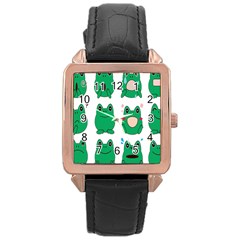 Animals Frog Green Face Mask Smile Cry Cute Rose Gold Leather Watch  by Mariart