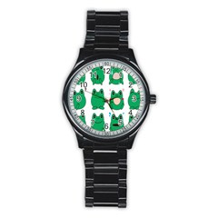 Animals Frog Green Face Mask Smile Cry Cute Stainless Steel Round Watch