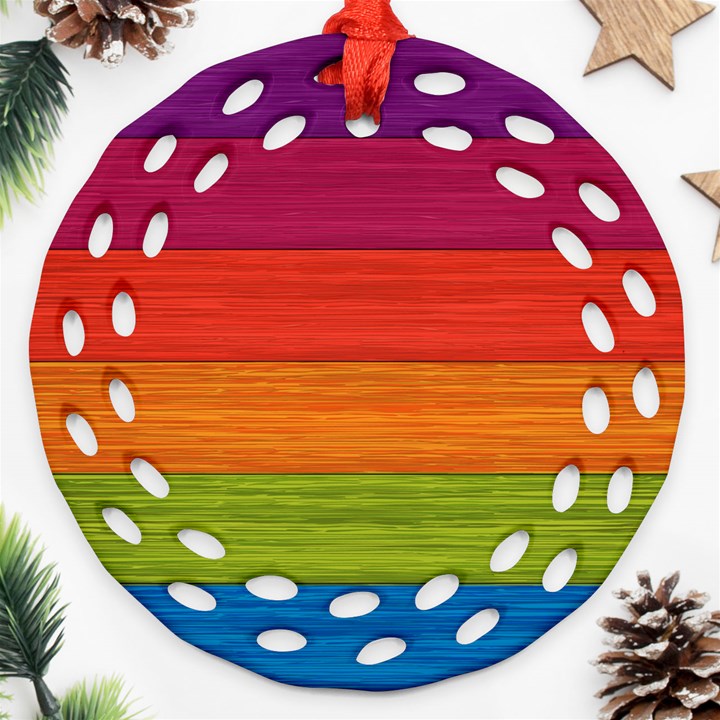 Wooden Plate Color Purple Red Orange Green Blue Round Filigree Ornament (Two Sides)