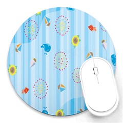 Animals Whale Sunflower Ship Flower Floral Sea Beach Blue Fish Round Mousepads by Mariart