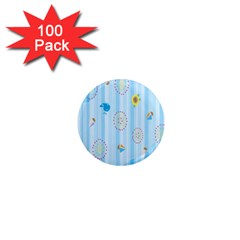 Animals Whale Sunflower Ship Flower Floral Sea Beach Blue Fish 1  Mini Magnets (100 Pack) 