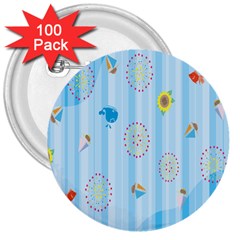 Animals Whale Sunflower Ship Flower Floral Sea Beach Blue Fish 3  Buttons (100 Pack)  by Mariart