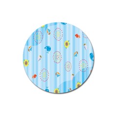 Animals Whale Sunflower Ship Flower Floral Sea Beach Blue Fish Magnet 3  (round) by Mariart