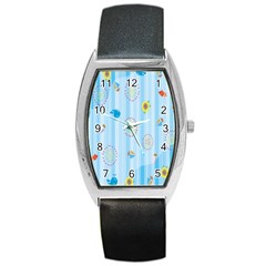 Animals Whale Sunflower Ship Flower Floral Sea Beach Blue Fish Barrel Style Metal Watch by Mariart