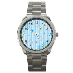 Animals Whale Sunflower Ship Flower Floral Sea Beach Blue Fish Sport Metal Watch by Mariart