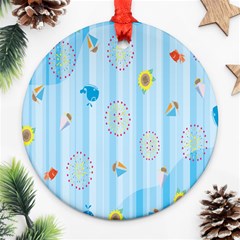 Animals Whale Sunflower Ship Flower Floral Sea Beach Blue Fish Round Ornament (two Sides) by Mariart