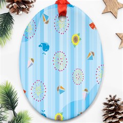 Animals Whale Sunflower Ship Flower Floral Sea Beach Blue Fish Oval Ornament (two Sides) by Mariart