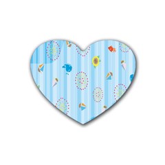 Animals Whale Sunflower Ship Flower Floral Sea Beach Blue Fish Rubber Coaster (heart)  by Mariart