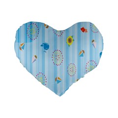 Animals Whale Sunflower Ship Flower Floral Sea Beach Blue Fish Standard 16  Premium Heart Shape Cushions by Mariart