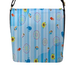 Animals Whale Sunflower Ship Flower Floral Sea Beach Blue Fish Flap Messenger Bag (l)  by Mariart