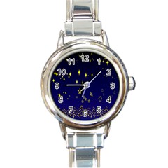 Blue Star Space Galaxy Light Night Round Italian Charm Watch by Mariart