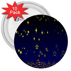 Blue Star Space Galaxy Light Night 3  Buttons (10 Pack)  by Mariart