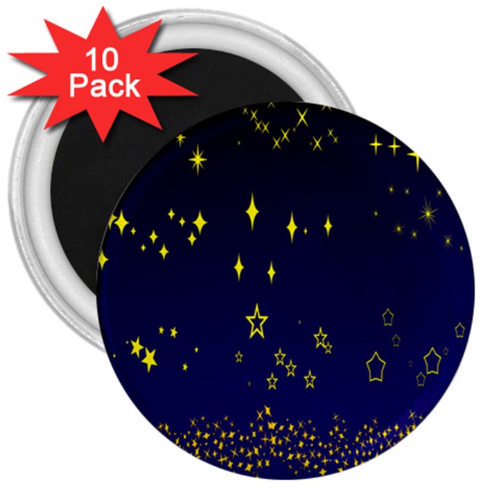 Blue Star Space Galaxy Light Night 3  Magnets (10 pack) 