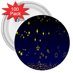 Blue Star Space Galaxy Light Night 3  Buttons (100 Pack)  by Mariart