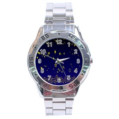 Blue Star Space Galaxy Light Night Stainless Steel Analogue Watch by Mariart