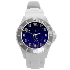 Blue Star Space Galaxy Light Night Round Plastic Sport Watch (l) by Mariart