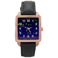 Blue Star Space Galaxy Light Night Rose Gold Leather Watch  by Mariart