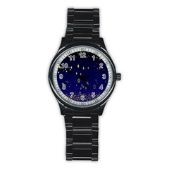 Blue Star Space Galaxy Light Night Stainless Steel Round Watch by Mariart