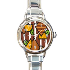 Chocolate Lime Brown Circle Line Plaid Polka Dot Orange Green White Round Italian Charm Watch by Mariart