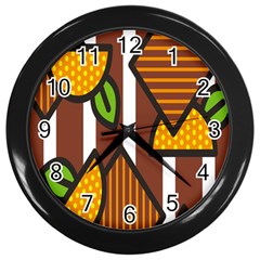 Chocolate Lime Brown Circle Line Plaid Polka Dot Orange Green White Wall Clocks (black) by Mariart