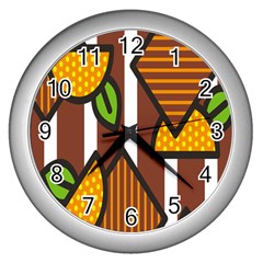 Chocolate Lime Brown Circle Line Plaid Polka Dot Orange Green White Wall Clocks (silver)  by Mariart