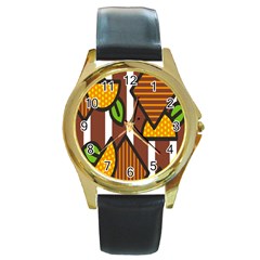 Chocolate Lime Brown Circle Line Plaid Polka Dot Orange Green White Round Gold Metal Watch by Mariart