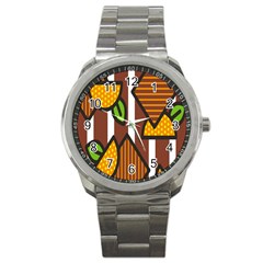 Chocolate Lime Brown Circle Line Plaid Polka Dot Orange Green White Sport Metal Watch by Mariart