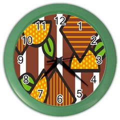 Chocolate Lime Brown Circle Line Plaid Polka Dot Orange Green White Color Wall Clocks by Mariart