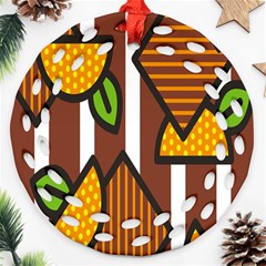 Chocolate Lime Brown Circle Line Plaid Polka Dot Orange Green White Round Filigree Ornament (two Sides) by Mariart