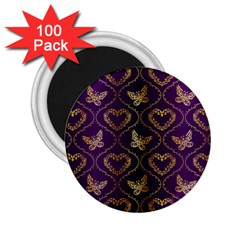 Flower Butterfly Gold Purple Heart Love 2 25  Magnets (100 Pack)  by Mariart