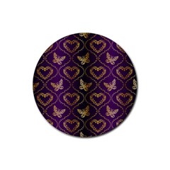 Flower Butterfly Gold Purple Heart Love Rubber Round Coaster (4 Pack)  by Mariart