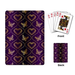 Flower Butterfly Gold Purple Heart Love Playing Card by Mariart