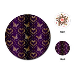 Flower Butterfly Gold Purple Heart Love Playing Cards (round)  by Mariart