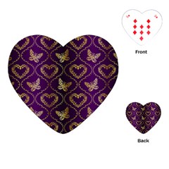 Flower Butterfly Gold Purple Heart Love Playing Cards (heart)  by Mariart