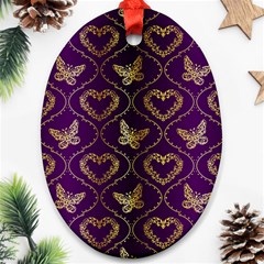 Flower Butterfly Gold Purple Heart Love Oval Ornament (two Sides) by Mariart