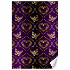 Flower Butterfly Gold Purple Heart Love Canvas 12  X 18   by Mariart