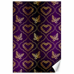 Flower Butterfly Gold Purple Heart Love Canvas 20  X 30   by Mariart