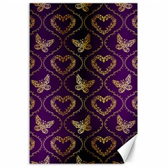 Flower Butterfly Gold Purple Heart Love Canvas 24  X 36  by Mariart