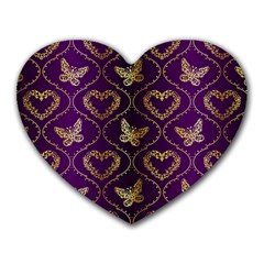 Flower Butterfly Gold Purple Heart Love Heart Mousepads by Mariart