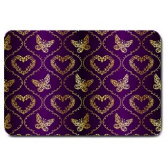 Flower Butterfly Gold Purple Heart Love Large Doormat  by Mariart